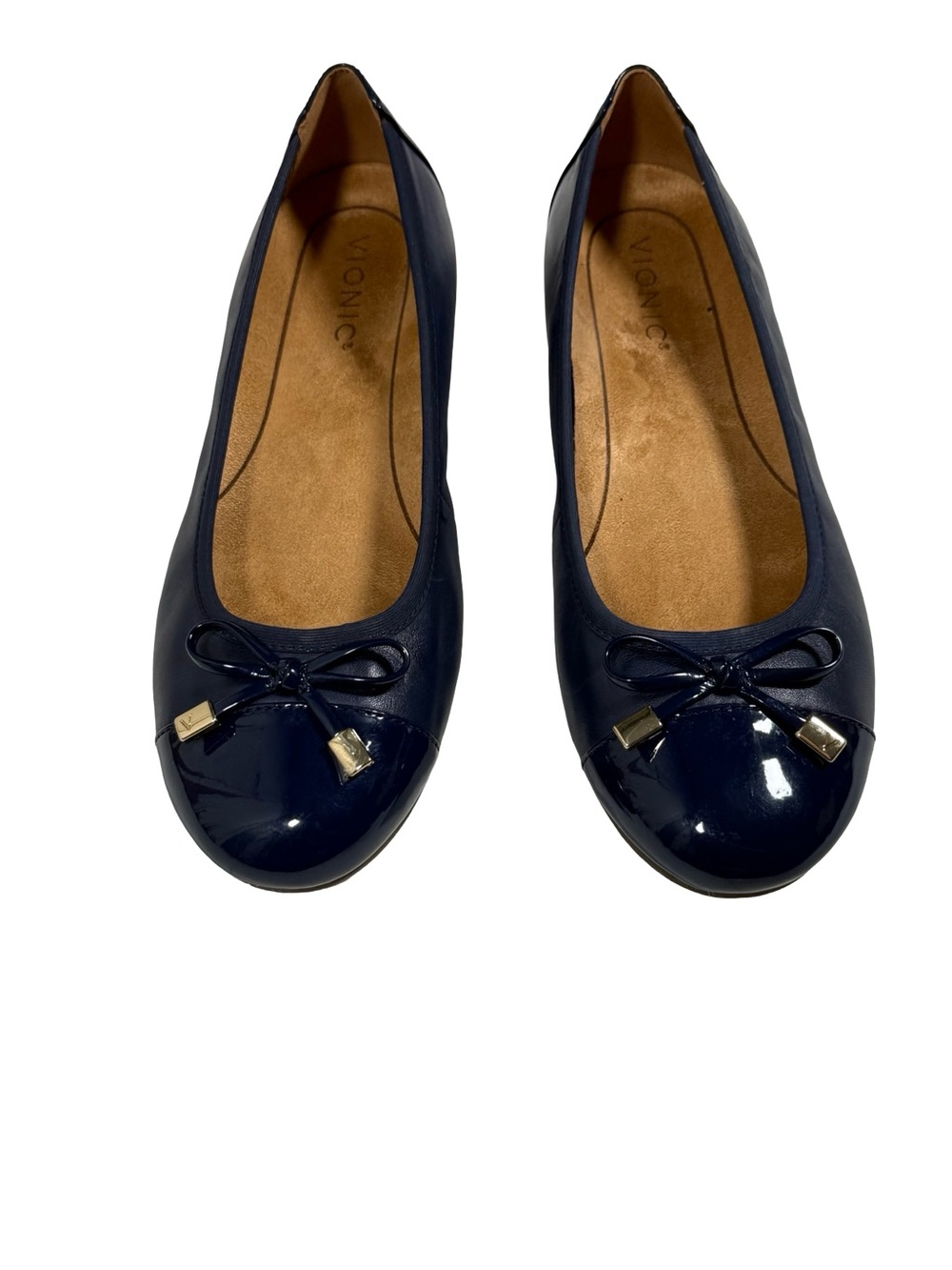 Vionic Minna Ballet Flats Navy Leather Patent Cap Toe Comfort Shoes Womens 7.5 - Picture 8 of 11